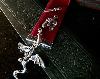 Velvet “Dragon” ribbon bookmark with charms