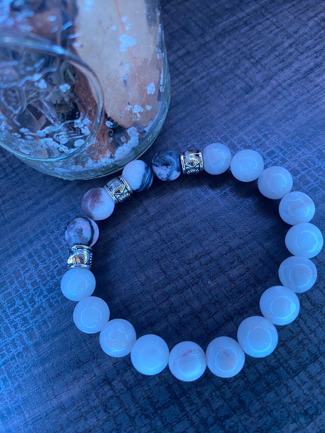 Maifanite and Pink Zebra Chakra Healing Bracelet Etsy