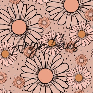 Retro Daisy Floral, Hand Drawn Floral Seamless Design, Repeat Pattern JPG, Floral Seamless