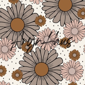 Retro Daisy Floral, Hand Drawn Floral Seamless Design, Repeat Pattern JPG, Floral Seamless