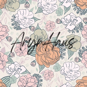Line Peony Blooms, Hand Drawn Floral Seamless Design, Repeat Pattern JPG, Floral Seamless