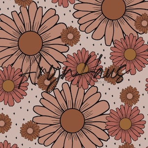 Retro Daisy Floral, Hand Drawn Floral Seamless Design, Repeat Pattern JPG, Floral Seamless