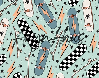 Retro Skateboards, Seamless Papers, Repeat Pattern JPG