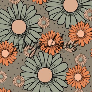 Retro Daisy Floral, Hand Drawn Floral Seamless Design, Repeat Pattern JPG, Floral Seamless