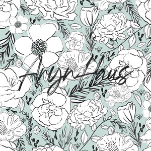 Sketchy Floral Seamless Pattern: Hand-Drawn Flower Blooms (JPG Digital Download)