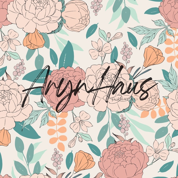 Peony Blooms Seamless Repeat Pattern, Floral Seamless