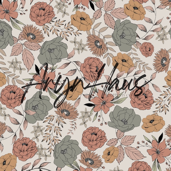 Vintage Line Floral Seamless Papers Repeat Pattern JPG, Floral Seamless