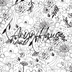 Skizzenhafte, nahtlose Blumenmuster: Handgezeichnete Blumenblüten (JPG Digital Download)