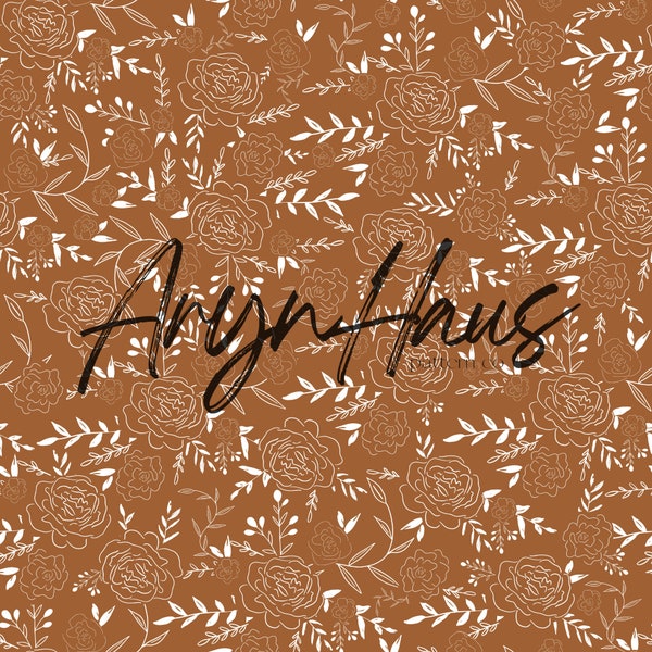 Minimalist Vintage Line Floral Seamless Repeat Pattern , Floral Surface Design - Hand-drawn Flowers Pattern for DIY Projects