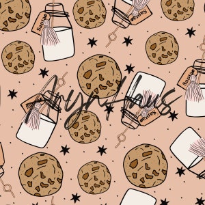 Galletas navideñas y leche, galletas para Papá Noel, borlas boho, patrón repetido JPG, Navidad sin costuras