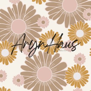 Retro Daisy Floral, Hand Drawn Floral Seamless Design, Repeat Pattern JPG, Floral Seamless