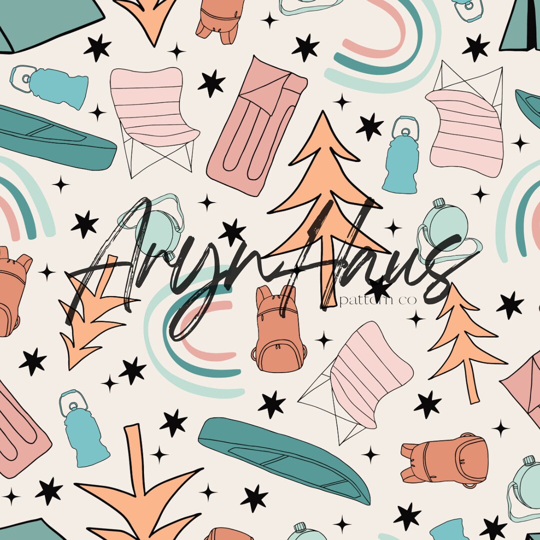 Camping, Seamless Fabric Design, Repeat Pattern JPG, Seamless Design ...