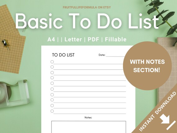 Printable to do list simple to do list w notes minimal to etsy