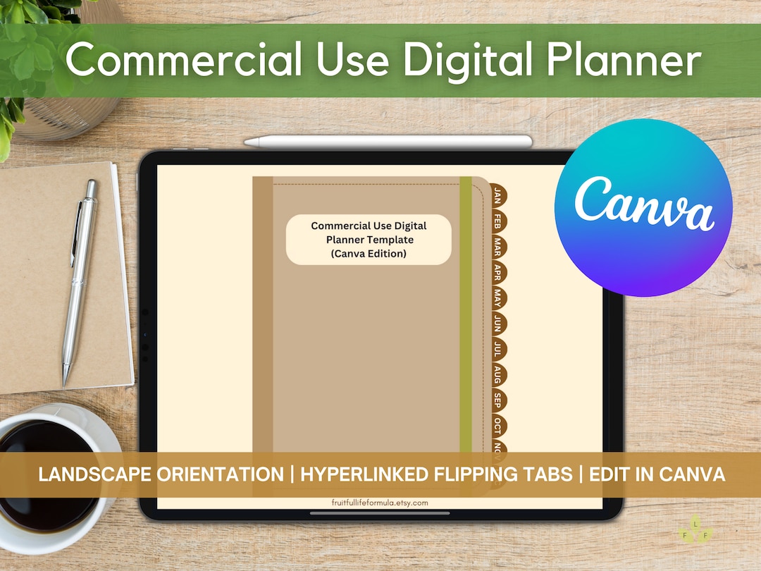 Commercial Use Digital Planner Canva Template With Hyperlinked Flipping