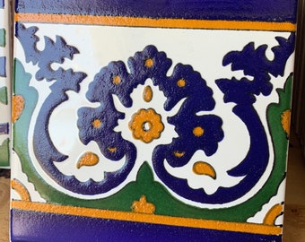 Azulejo con borde mediterráneo, azulejo de cocina, azulejo hecho a mano, azulejo pintado a mano, azulejo de piscina, azulejo de pared para encimera de baño, decoración