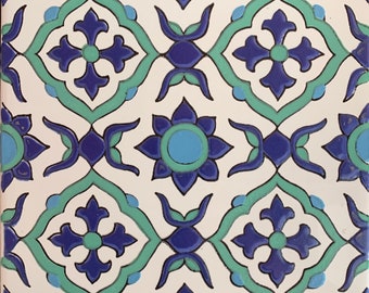 Azulejos de cerámica mediterránea, azulejos de cocina, azulejos hechos a mano, azulejos pintados a mano, azulejos de piscina, azulejos de pared para encimera de baño, decoración, 20 cm x 20 cm // 8" x 8"
