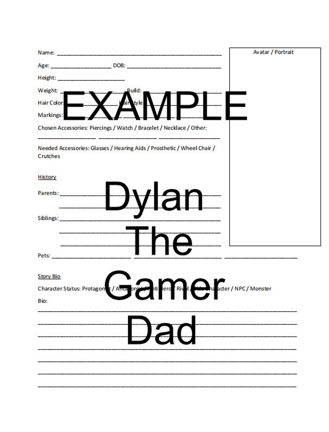 Writing Template Detailed Character Profile Template Etsy Writing Template Detailed Character Profile Template Etsy