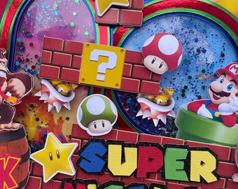 Adorno para tarta 3D de Super Mario, adorno para tarta de cumpleaños de Super Mario, adorno para tarta Super Mario con luces, adorno para tarta Super Mario Bros iluminado
