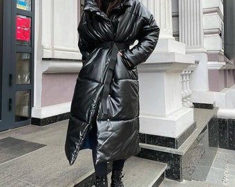 womens long puffer coat black