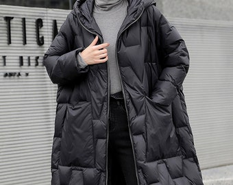 maxi down coat with hood