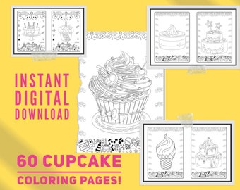 40 Cake Coloring Pages,  Cake and Cupcake Color Pages for Children and Adults (Digital Download)