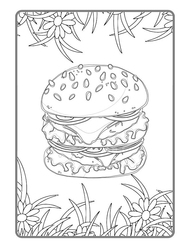 Burger, fries & pizza large coloring sheets - Pearl Paint