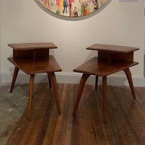 Vintage Heywood-Wakefield Mid-Century Modern Wedged Side Tables - a Pair