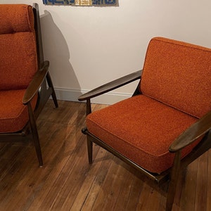 Mid Century Orange Walnut Chairs - a Pair