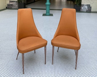 Mid-Century Orange High Backed Chairs - a Pair