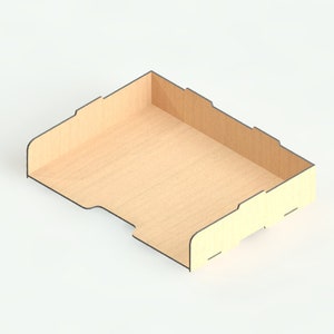 May include: A wooden desk organizer with a light brown interior and a light yellow exterior. The organizer has a rectangular shape and is made of wood.