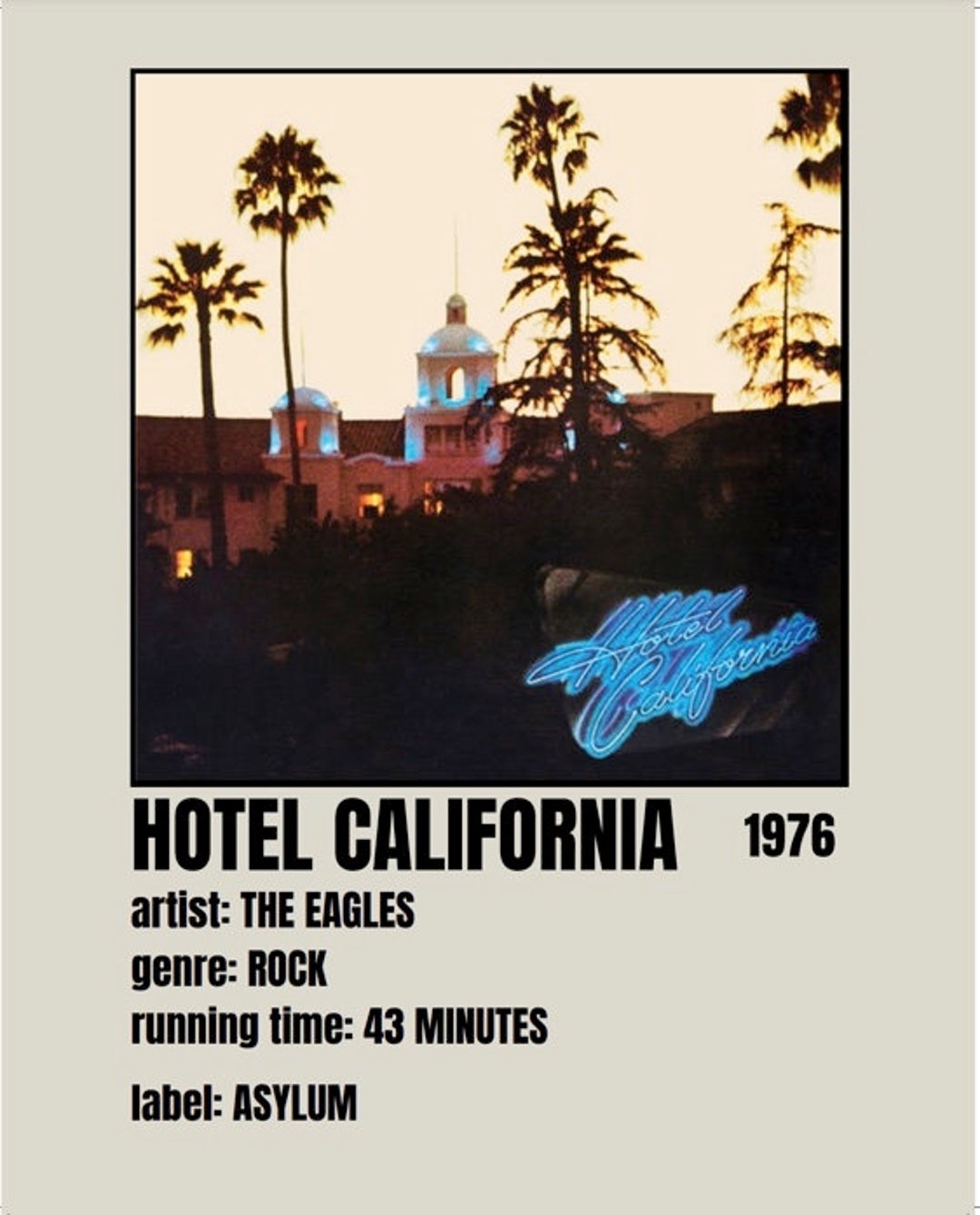 Digital Download the Eagles Poster, the Eagles Poster, Hotel California Poster, Printable