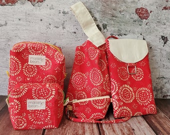 Red Bandana Bundle, Small Boxy Bag, Large Boxy Bag, Mini Wedge Pouch, Knot Handbag, Cell Phone Purse, Matching Bag Set