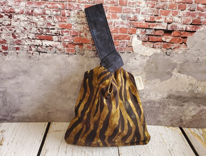 Black and Gold Stripe Knot Handle Purse, Tiger Stripes, Animal Print Purse, Simple Tiny Bag, Tiny Purse, Wristlet, Knot Bag, Minimalist Bag image 1