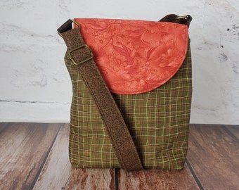 Green Plaid Crossbody, Green Purse, Green and Coral Bag, Crossbody Purse with Adjustable Strap, Mini Crossbody Purse, Cell Phone Crossbody
