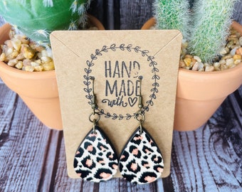 Western Faux Leopard print Tear drop Earrings, Country Jewelry, Western Style Jewelry, Rustic leopard jewelry