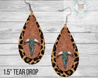 Western Faux Leather Cheetah Print Teardrop Earrings, Country Style Jewelry, Western Style Jewelry, Handmade Sublimated Earrings