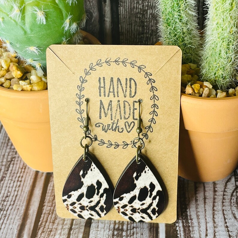 Western Faux Cowhide Teardrop Earrings Country Style Jewelry Etsy