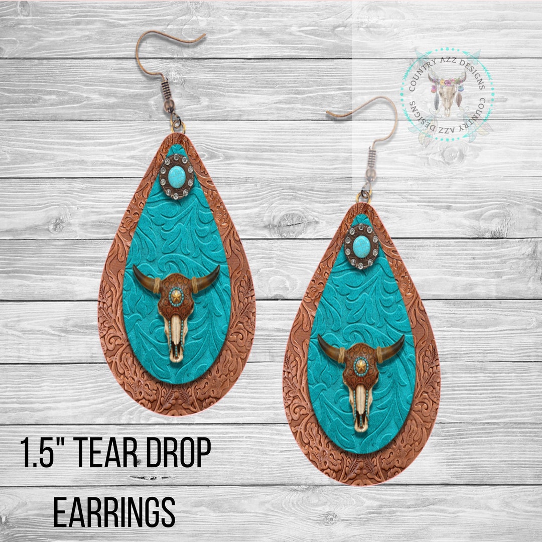 Western Faux Leather Bull Teardrop Earrings, Country Style Jewelry