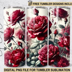 Red Roses Tumbler Wrap, 20oz Skinny Sublimation, Instant Digital Download,  Valentines Day Design, Red Roses Lover Gift Png