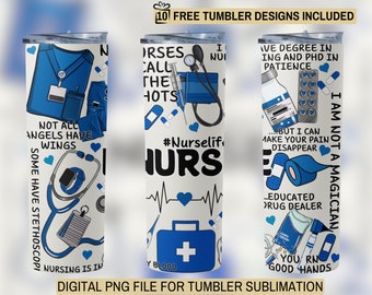 Nurse Life Tumbler Wrap: Stethoscope Design, 20oz Skinny Sublimation (Digital Download)