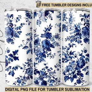 Chinoiserie Tumbler Wrap: Blue Toile de Jouy, 20oz Skinny Sublimation (Digital Download)