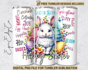 Easter Bunny Tumbler Wrap: Floral Rabbit Design (Digital Download)