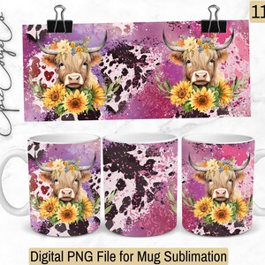 Envoltório de caneca Western Highland Cow SOMENTE sublimação DIGITAL