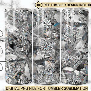 Diamond Delight Tumbler Wrap 20oz Skinny Sublimation Instant Digital Download Holographic Glass Design Sparkly Crystal PNG Tumbler