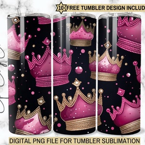 Pink Crown Tumbler Wrap: 20 oz Skinny Sublimation Design (Digital Download)