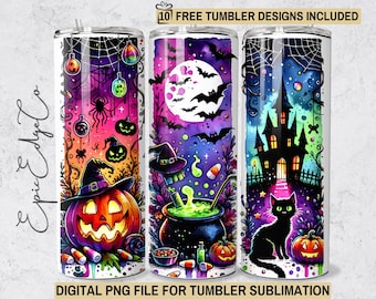 Halloween Tumbler Wrap: Spooky Black Cat Design (Digital Download)