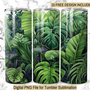 Tropical Leaves Tumbler Wrap: Exotic Drinkware Decor (PNG Digital Download)