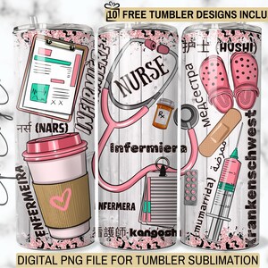 Multilingual Nurse Tumbler Wrap: Stethoscope Hospital Design (Digital Download)