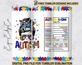 Autism Mom Facts Tumbler Wrap: Messy Bun Design (Digital Download)