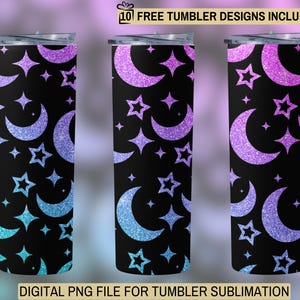 Moon & Stars Tumbler Wrap, 20oz Skinny Sublimation,Instant Digital Download, The Night Court Design, Celestial Lunar Patterns PNG